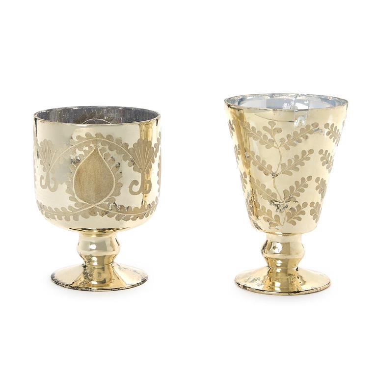 Etched Mercury Glass Candleholder / Cachepot (In 2 Styles)