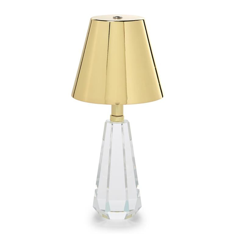 Faceted Crystal-Style Glass LED Portable Cordless Table Lamp with Gold Metallic Shade in Gift Box
