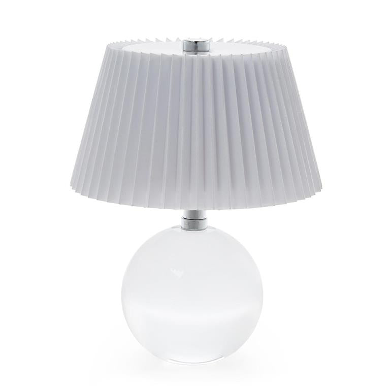 Crystal-Style Glass LED Portable Cordless Table Lamp with White Pleated Shade in Gift Box