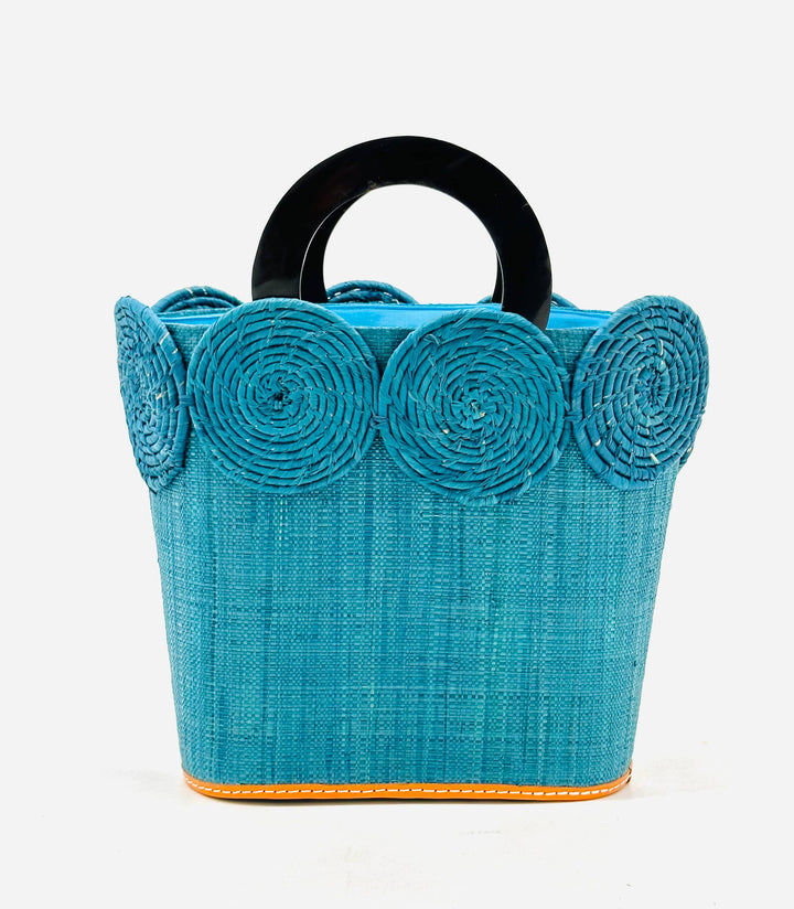 Shebobo - Tazi Disc Straw Handbag with Horn Handle: Natural