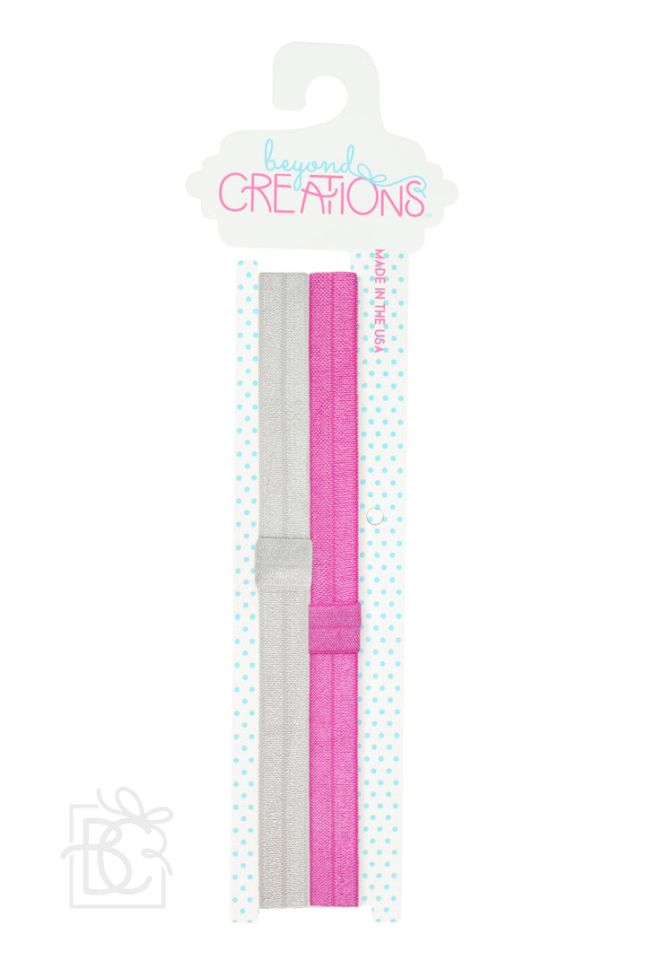 Beyond Creations, LLC - SKINNY ELASTIC HEADBAND PACKS: GREY/HOT PINK / 3-18 Months
