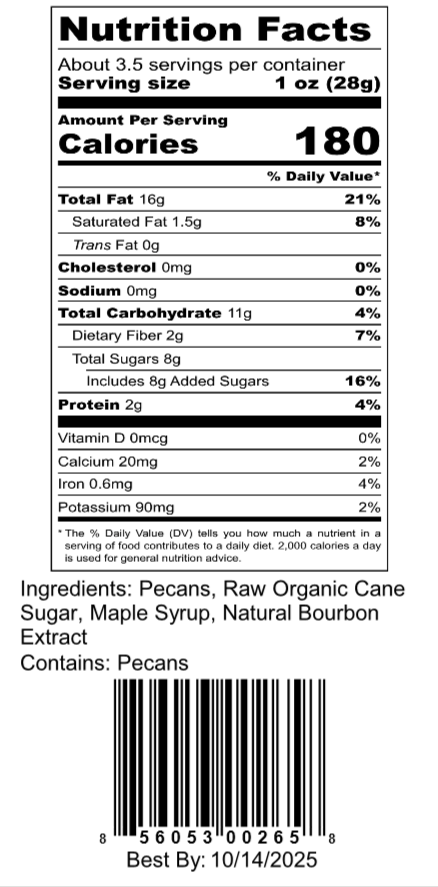 Q's Nuts, LLC - 3.6 oz Maple Bourbon Pecan
