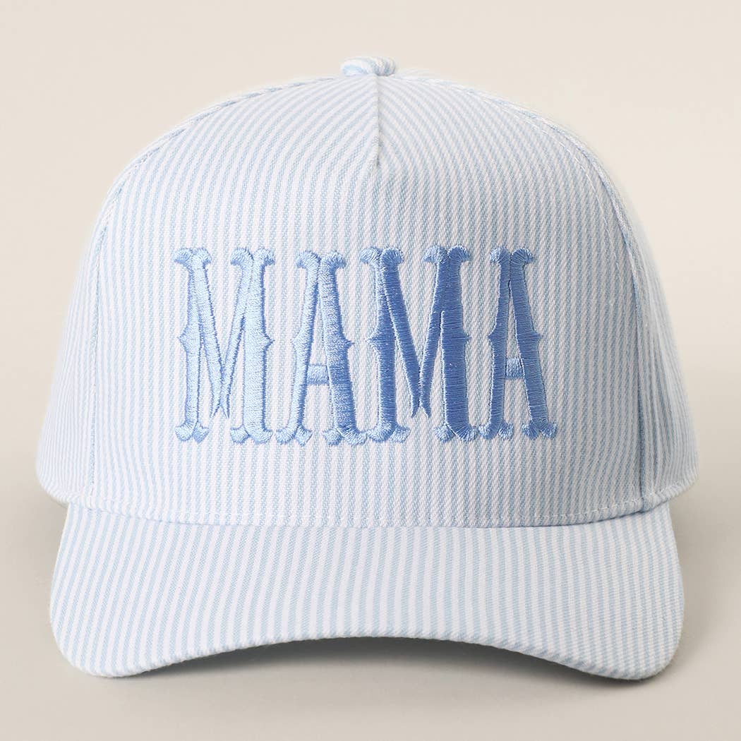 Fashion City - MAMA Embroidered Striped Trucker Hat : BLUE/BLUE