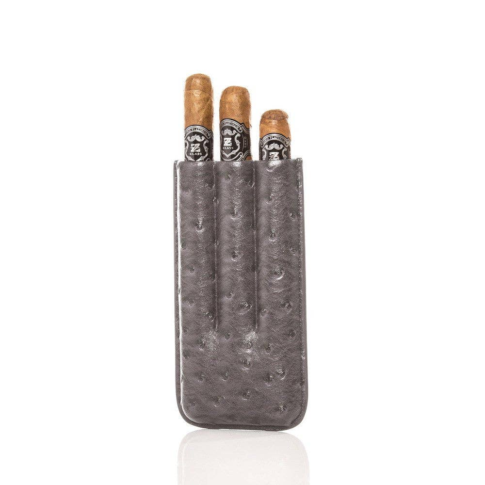 Brouk and Co. - Keep it Fresh Cigar Holder Triple In Ostrich Leather: Blue Ostrich-2311