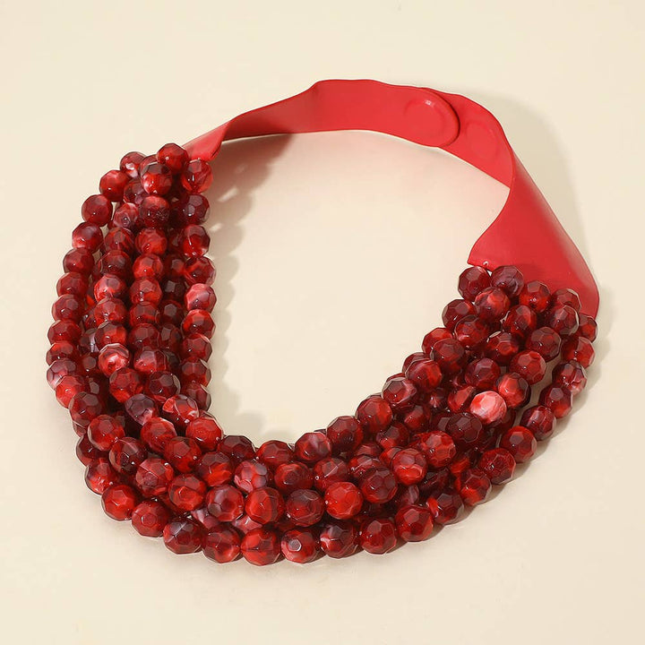 Sensibling Corp. - Marbled Faceted Ball Beaded Multi Layered Faux Leather Magnetic Necklace: Navy