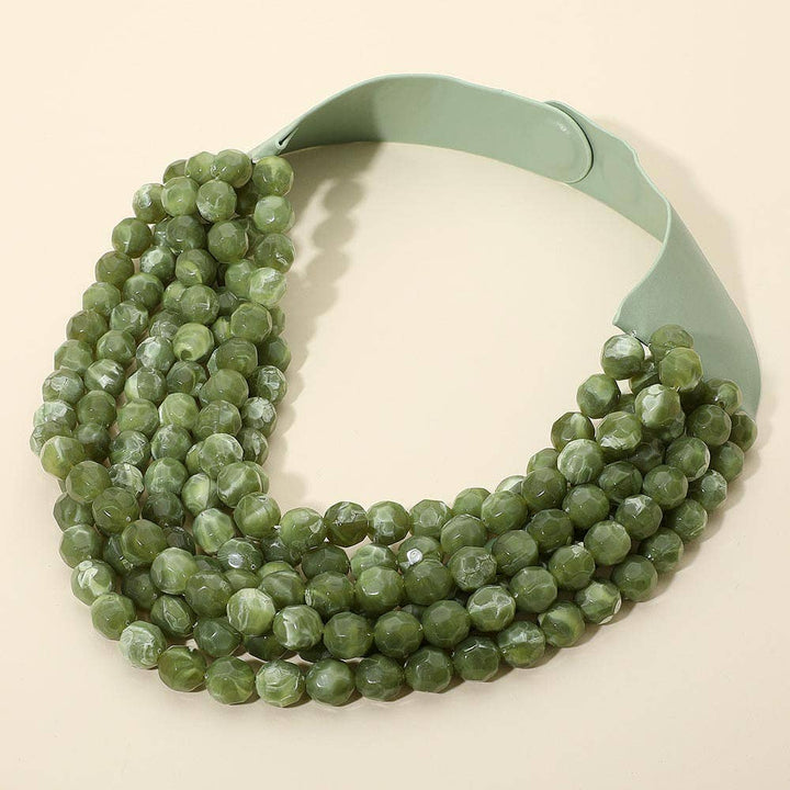 Sensibling Corp. - Marbled Faceted Ball Beaded Multi Layered Faux Leather Magnetic Necklace: Navy
