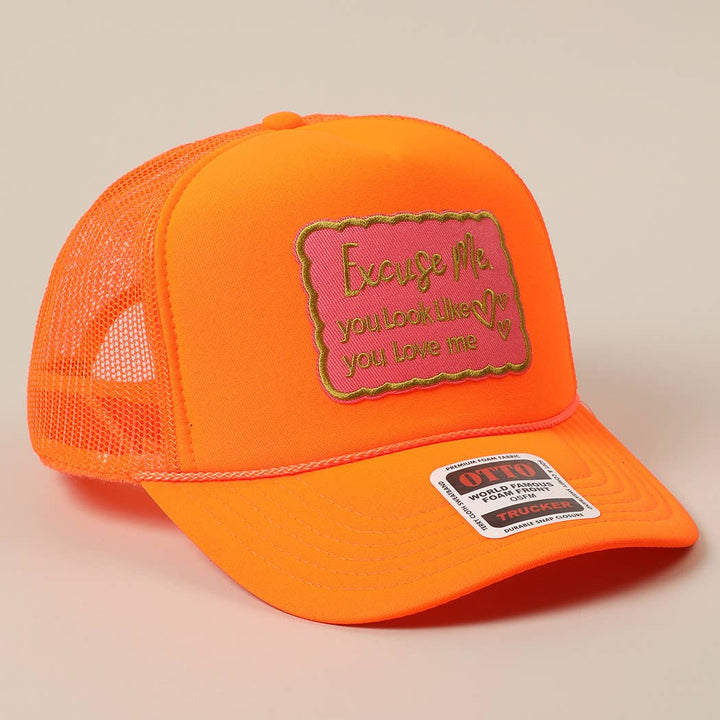 Fashion City - Excuse Me You Look Like You Love Me Letter Trucker Hat: White / ONE SIZE