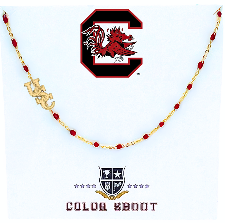 Color Shout - The College Logo Necklace: Side Set Logo on Enamel Bead Necklace: Georgia