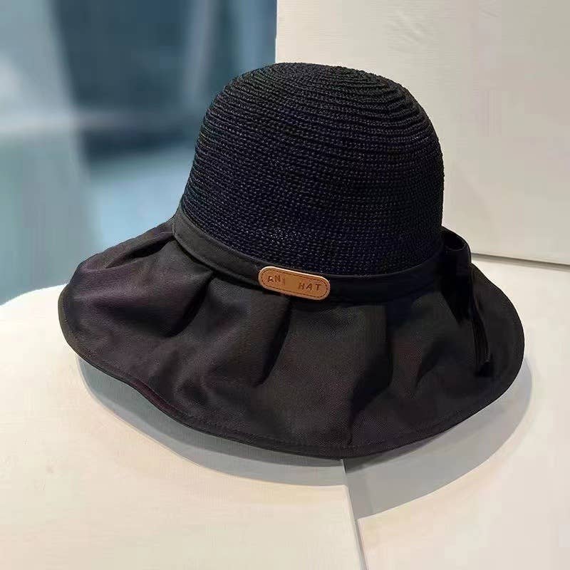 MKS America - Large Brim Bucket Hat Bow Tie Women's Hat: Black