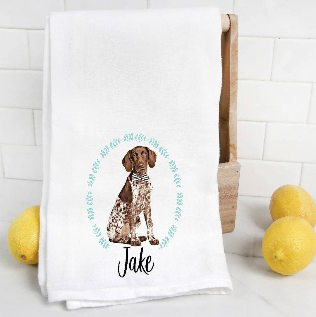 The Preppy Pineapple Home - Custom Brown Pointer Flour Sack Towel with Pet Name: No Accessory / Palm Chair