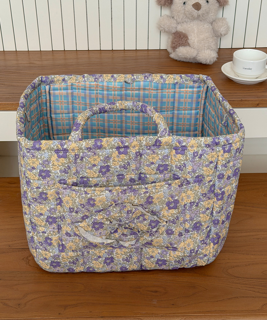 MKS America - Quilted Floral Laundry Basket Foldable Storage Basket: Pink / M