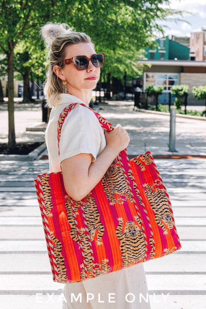 Folklore Couture - Quilted Tote Bag | Tiger Print Bag | Large Shopping Tote Bag