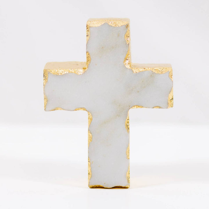 The Royal Standard - Cross Marble Decor   White/Gold   3x4x1