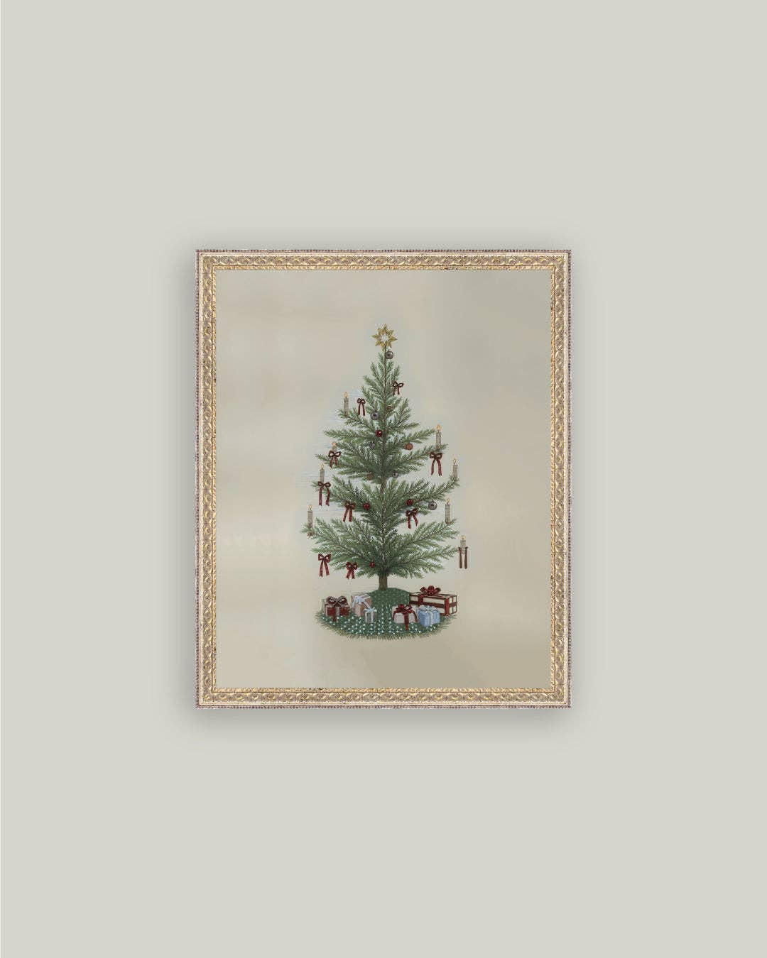 Petal Lane Home - Vintage Tree with Bows Framed Antique Art: 5x7
