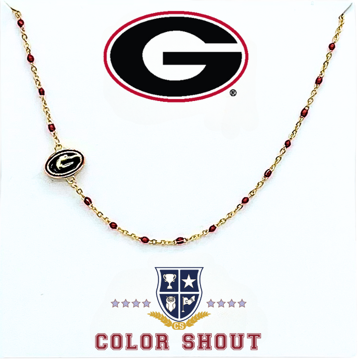 Color Shout - The College Logo Necklace: Side Set Logo on Enamel Bead Necklace: Georgia