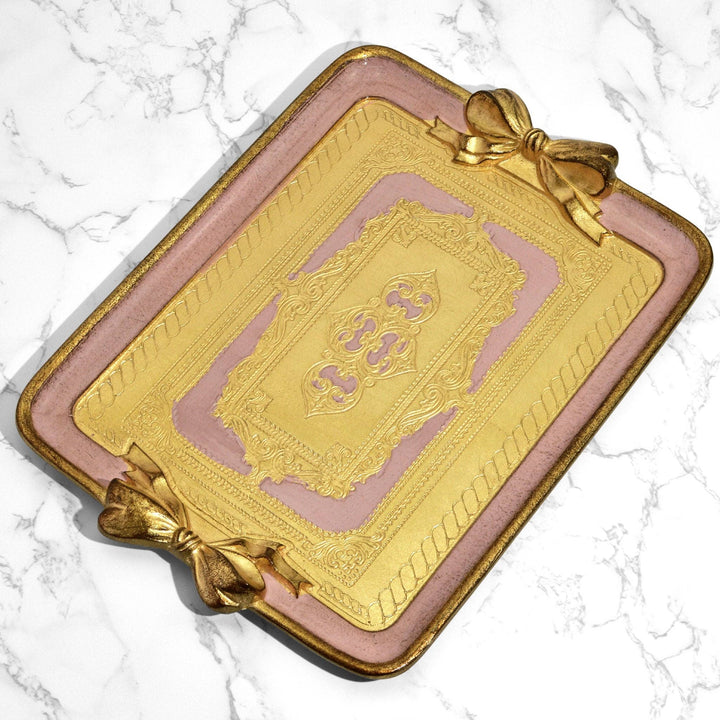 Florentine Carved Rectangle Bow Tray, Made in Italy: White