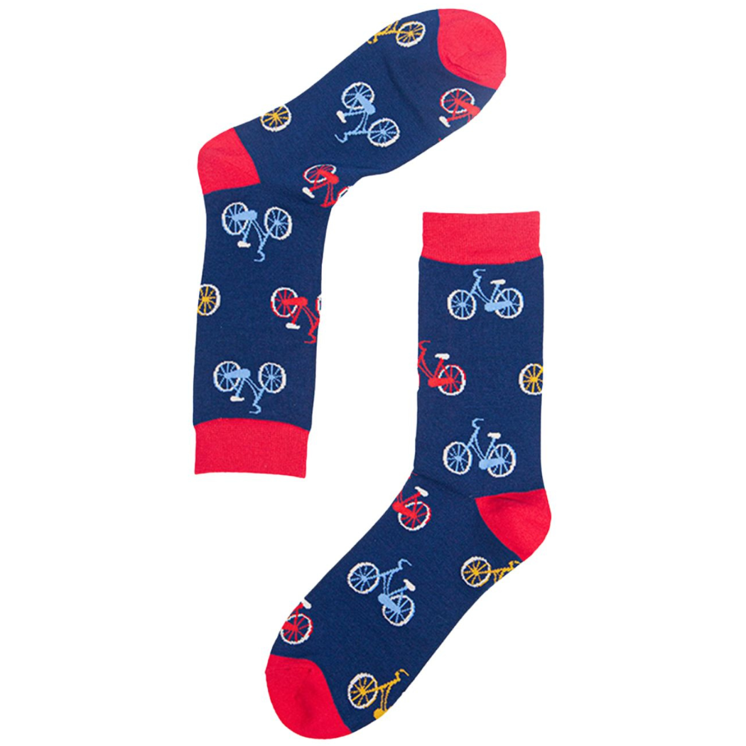 Sock Talk - Mens Bamboo Cycling Socks Bicycle Print Novelty Socks Navy B