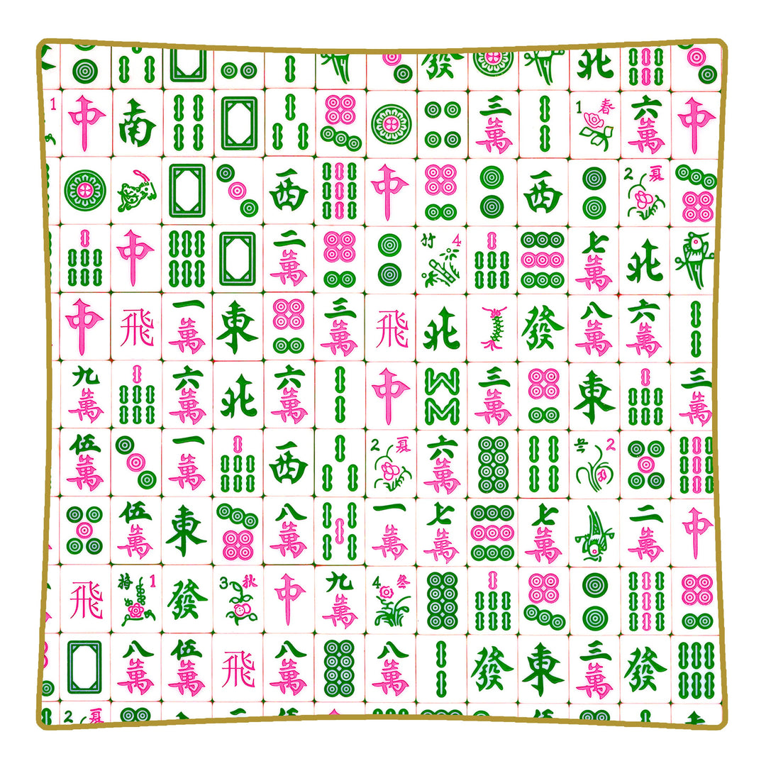 Marye-Kelley - P6660-Pink and Green Mahjong Glass Plate: 6" Square