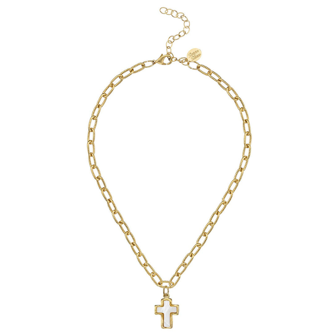 Susan Shaw - Mother of Pearl Cross Necklace