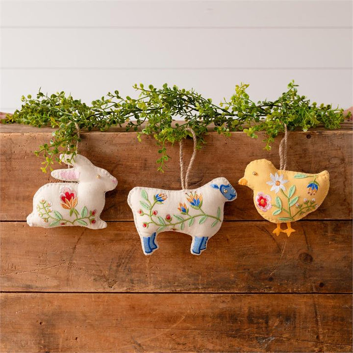 Embroidered Ornaments -Rabbit, Sheep, Chick