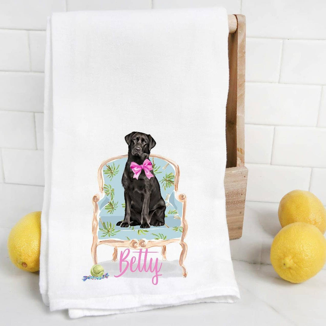 The Preppy Pineapple Home - Custom Black Lab Tea Towel: Chinoiserie Chair