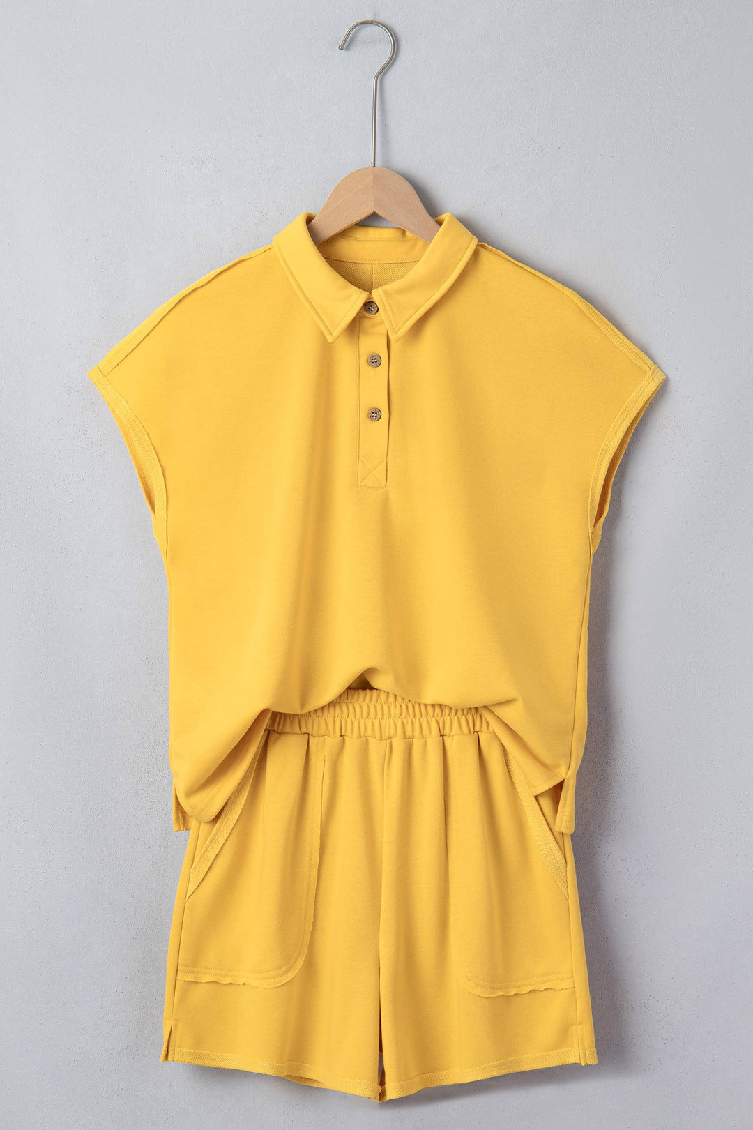 Loose Polo Tee Elastic Waist 2pcs Short Set|S-4X: Mist Blue / M