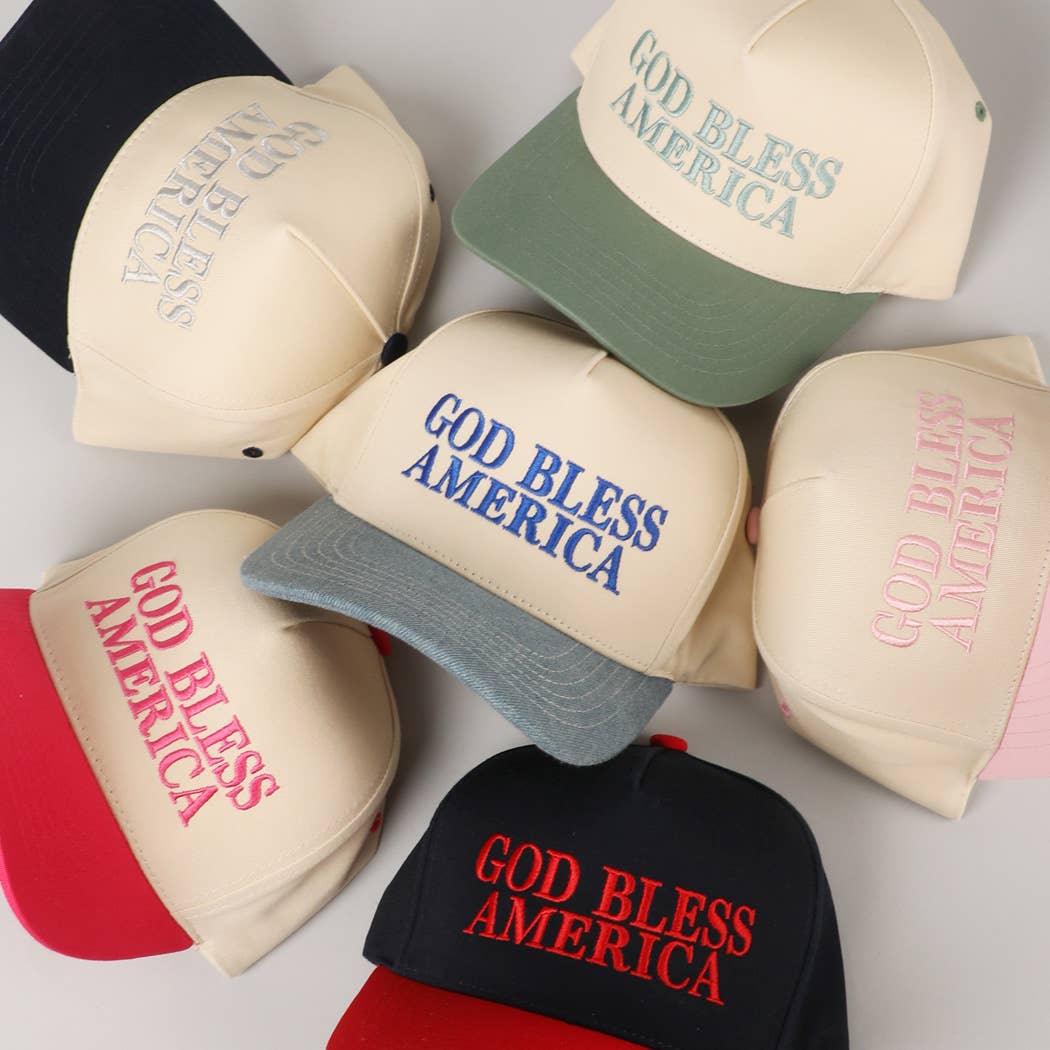 Fashion City - God Bless America Embroidered Two-Tone Canvas Cap: LT PINK / ONE SIZE