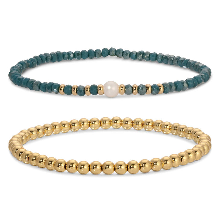 Splendid Iris - Beaded Duo Pearl Bracelet Set: Periwinke