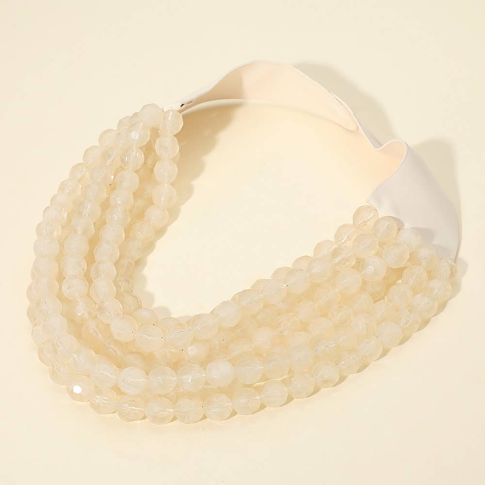 Sensibling Corp. - Marbled Faceted Ball Beaded Multi Layered Faux Leather Magnetic Necklace: Navy