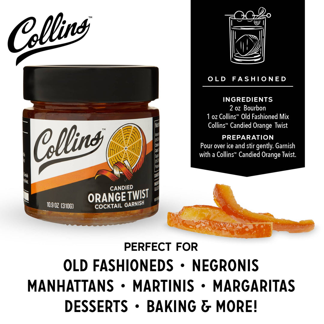 Collins - Italian Candied Orange Peel Twist Cocktail Garnish 10.9 oz