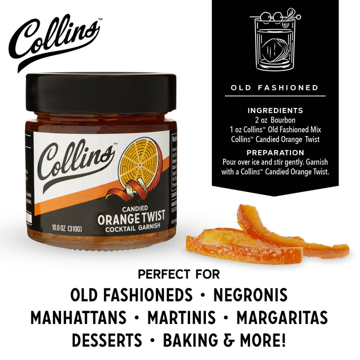 Collins - Italian Candied Orange Peel Twist Cocktail Garnish 10.9 oz