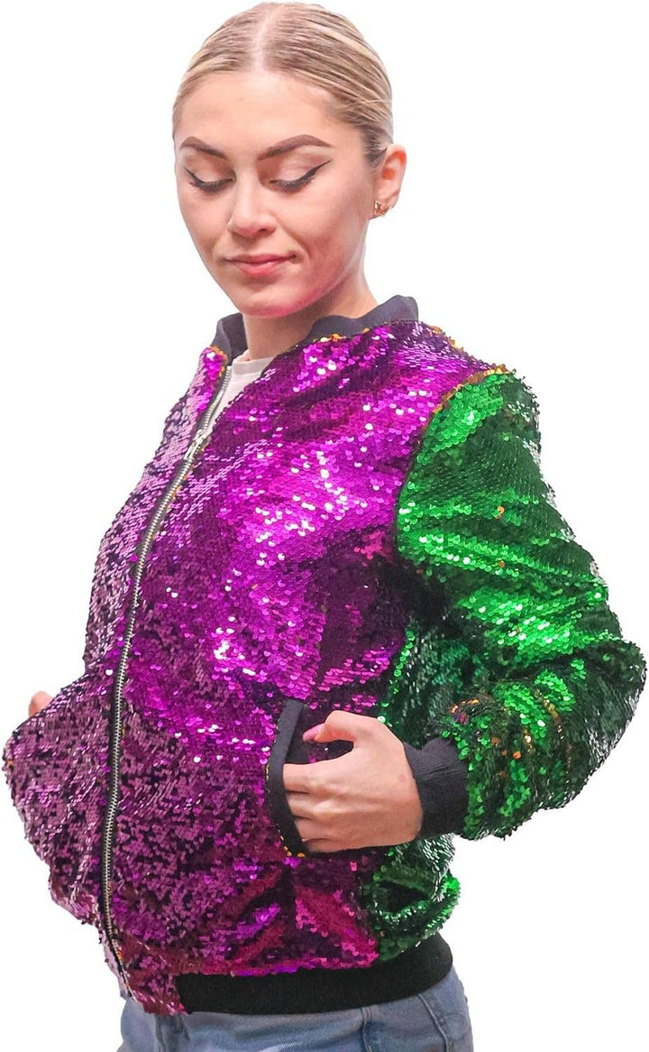 The Mardi Gras Krewe - Reversible Mardi Gras Sequin Jacket for Women & Kids, Mardi Gras Outfit: Medium