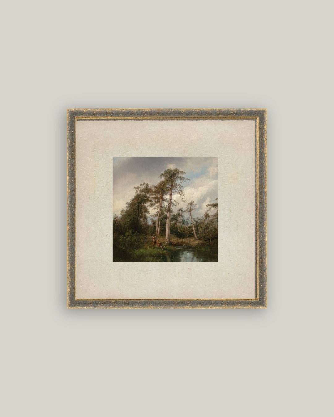 Petal Lane Home - Live Oaks with Deer Framed Antique Art: 6x6