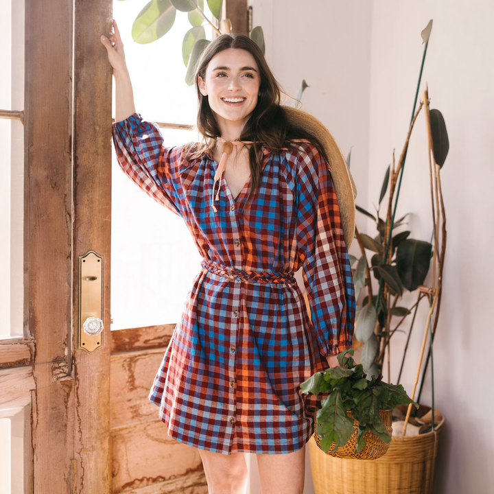 Sunshine Tienda - Cabernet Gingham Pippa Dress: S