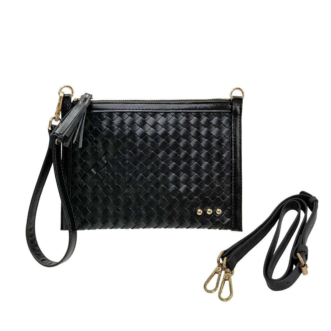Woven Black Veda Woven Crossbody and Clutch Bag