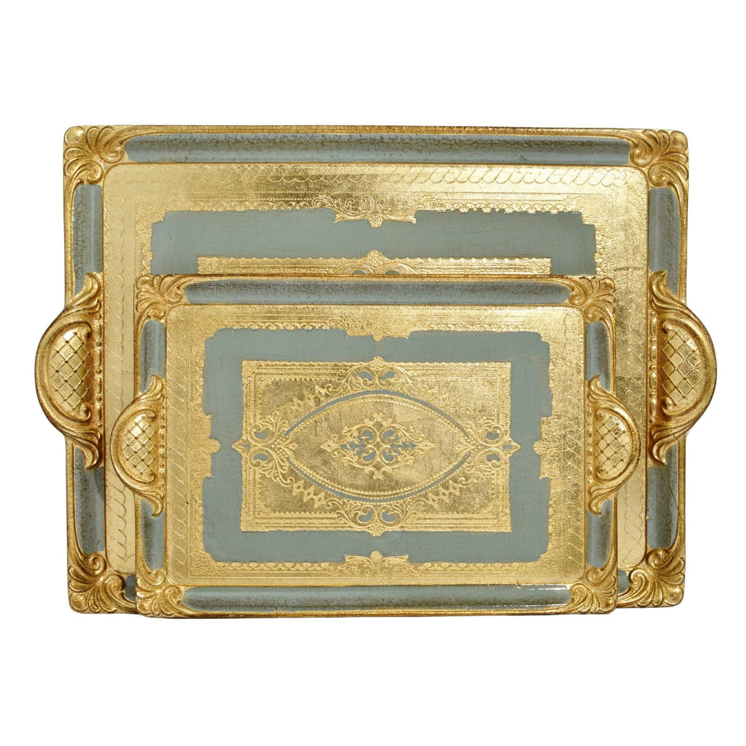 Florentine Carved Rectangle Tray with Handles, M or L, Made in Italy: Black / Medium