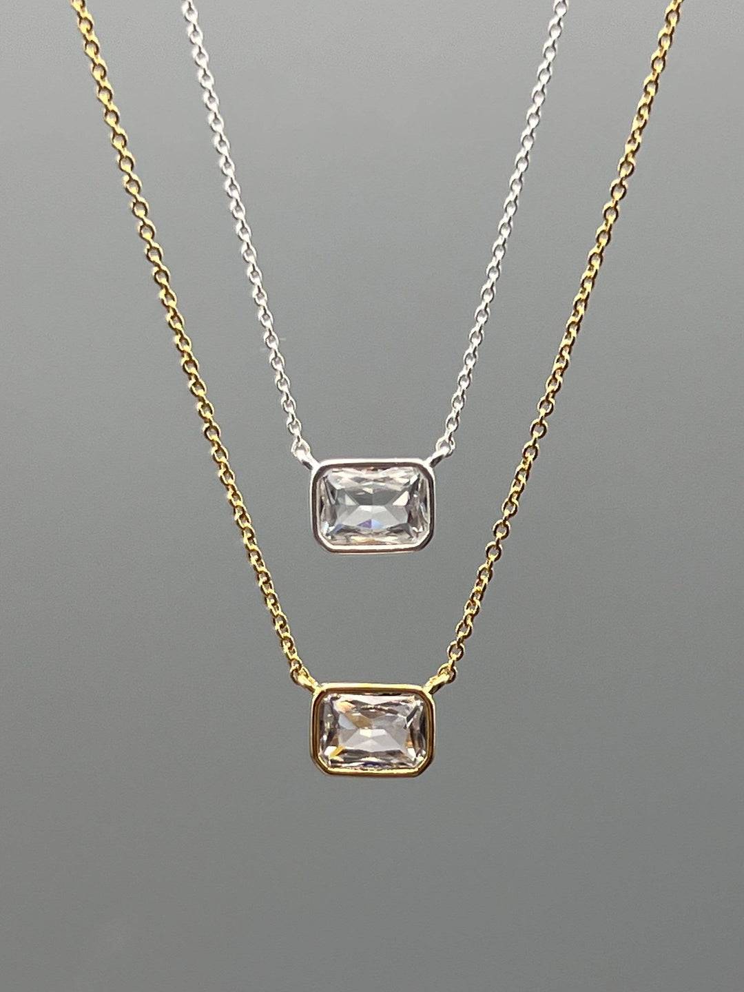 Something Silver - Rectangle Connecter CZ Necklace: Gold Filled