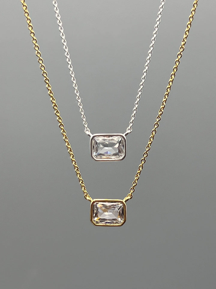 Something Silver - Rectangle Connecter CZ Necklace: Gold Filled