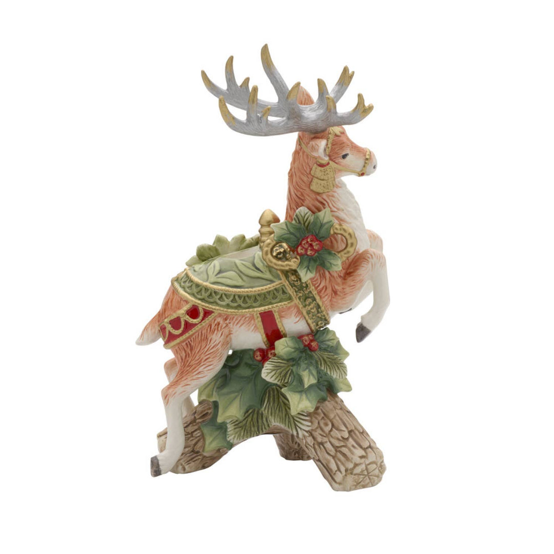 Fitz and Floyd® Mikasa® Pfaltzgraff® - Fitz & Floyd Holiday Hme Green Deer CndleHolder Gift Box Pkg: Green / Earthenware / Holiday