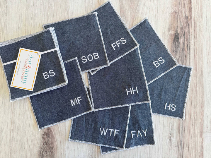 Dot and Army - Chambray Sweary Cocktail Coasters, set of eight
