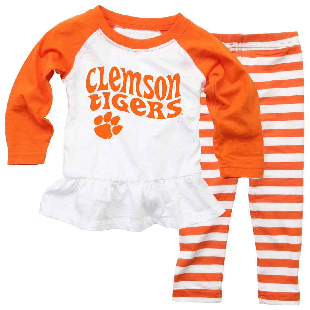 Wes and Willy - Clemson Tigers NCAA Infant Girls Ruffle Raglan Set: Clemson Tigers Orange / 6M