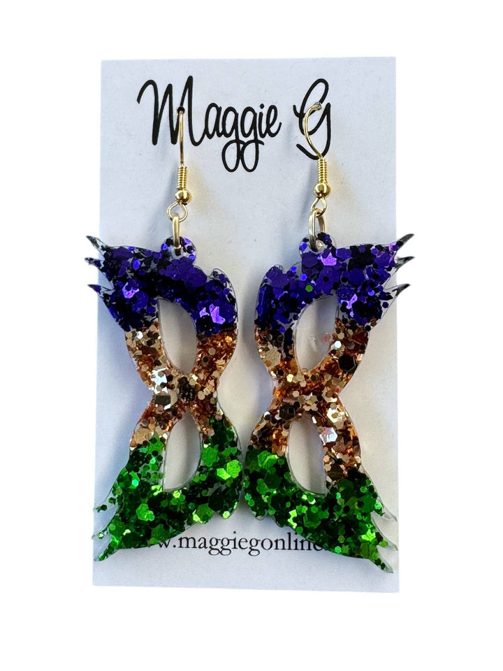 Maggie G - Mardi Gras Mask/ Handmade Resin and Glitter Earrings