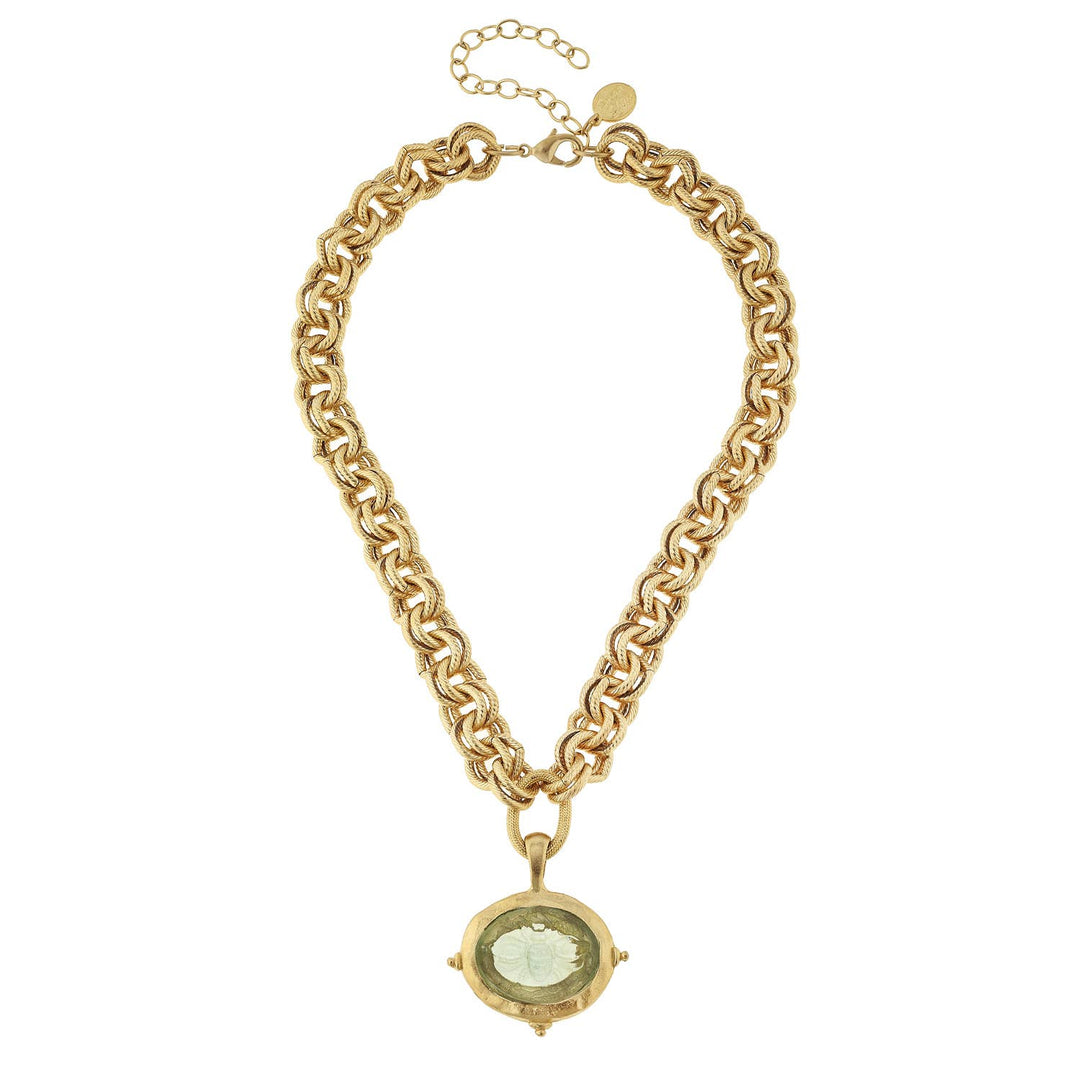 Susan Shaw - Clear Venetian Glass Bee Intaglio on Gold Chain Necklace