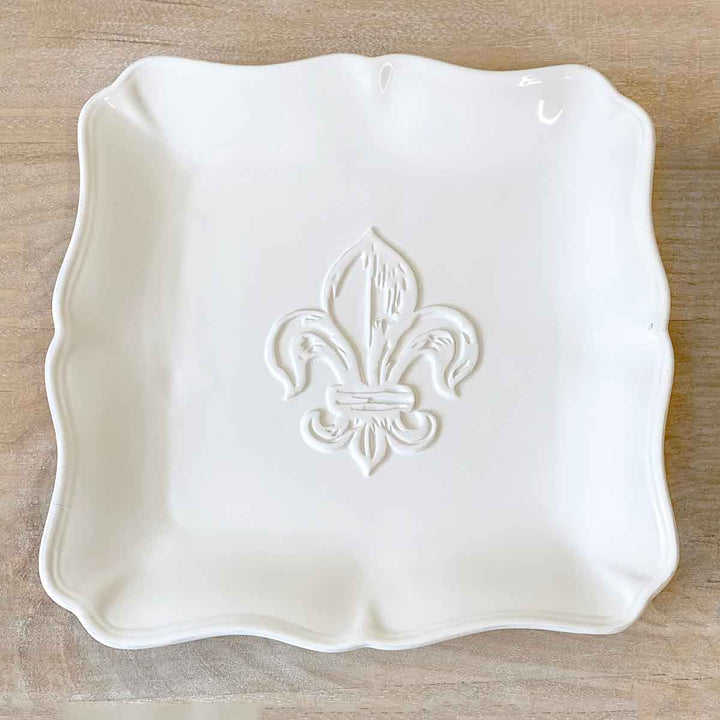 The Royal Standard - Fleur de Lis Embossed Platter   White   11.5x11.5
