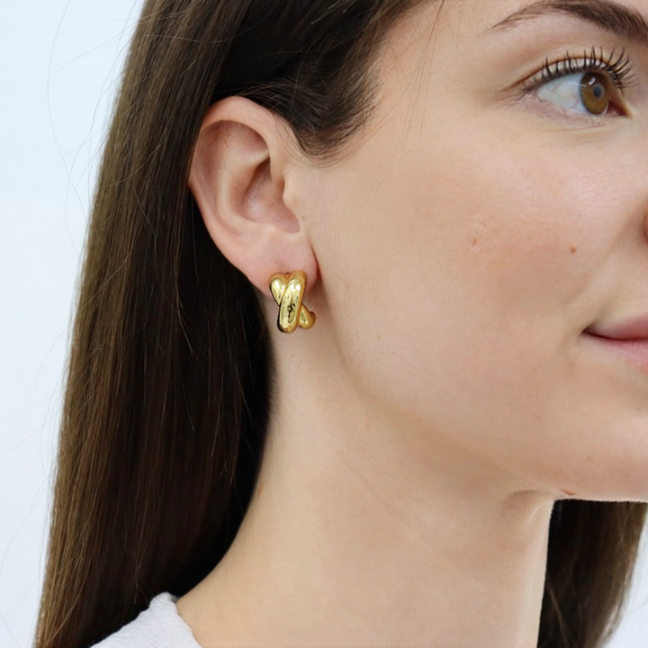 KARINE SULTAN - Hammered Cross Stud Earring - 24K Gold Plated