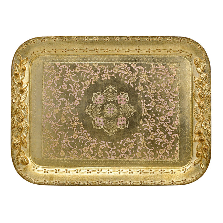 Florentine Wood Rectangle Berry and Botanical Tray, Made in Italy: Cappuccino / Large