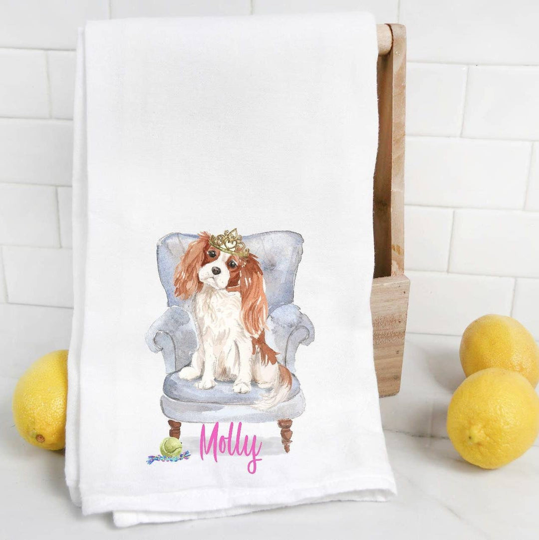 The Preppy Pineapple Home - Tan King Charles Spaniel Flour Sack Towel: No Accessory / Chinoiserie Chair