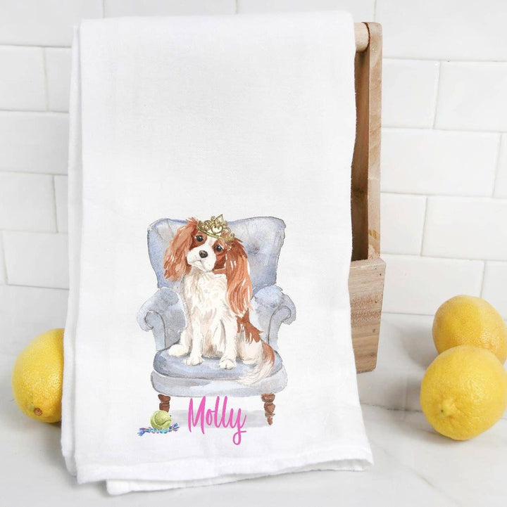The Preppy Pineapple Home - Tan King Charles Spaniel Flour Sack Towel: No Accessory / Chinoiserie Chair