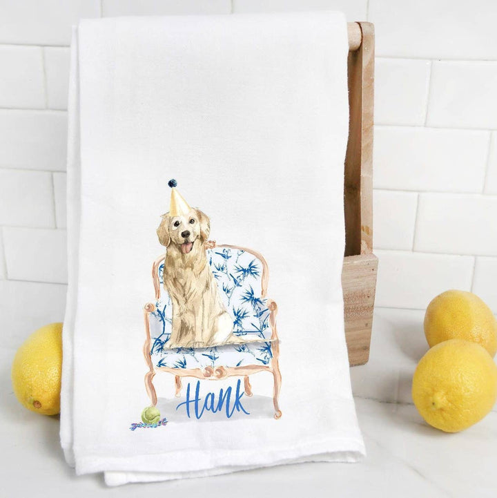 The Preppy Pineapple Home - Custom Golden Retriever  Flour Sack Towel, Tea Towel, Dog Mo: No Accessory / Wingback Chair