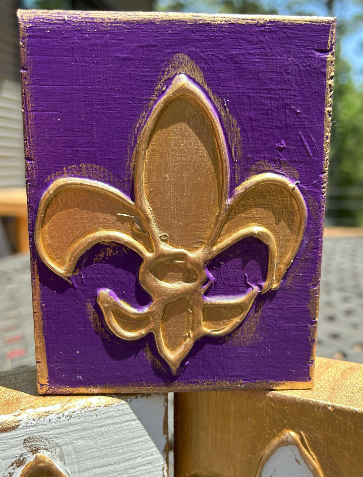 Coddiwomple - Fleur de Lis  |   French Mardi Gras New Orleans Saints: Purple background / 3x3 mini block